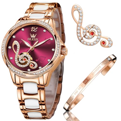OLEVS Damenuhren Automatikuhren Mechanisch Damen Armbanduhren Damen Automatik Deluxe Keramikband Wasserdicht Musikalische Symbole Diamanten Damenarmbanduhr Sets Geschenk OLEVS Damenuhren Automatikuhren Mechanisch Damen Armbanduhren Damen Automatik Deluxe Keramikband Wasserdicht Musikalische Symbole Diamanten Damenarmbanduhr Sets Geschenk von OLEVS