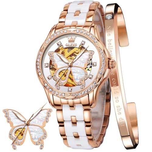 OLEVS Damen Rose Gold Automatikuhr Armband Uhr Geschenk von OLEVS