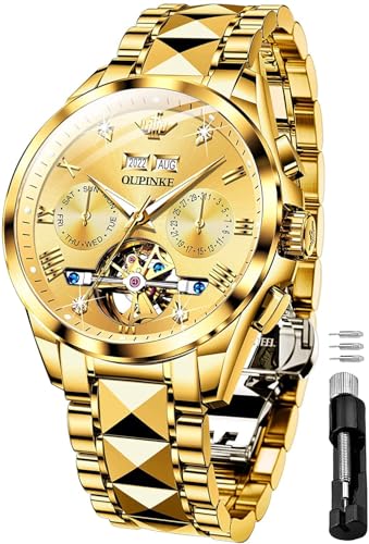 OUPINKE Herren-Armbanduhr, automatisch, Skelett, selbstaufziehend, wasserdicht, leuchtend, Wolfram, Gold, Automatikuhr, selbstaufziehend OUPINKE Herren-Armbanduhr, automatisch, Skelett, selbstaufziehend, wasserdicht, leuchtend, Wolfram, Gold, Automatikuhr, selbstaufziehend von OUPINKE