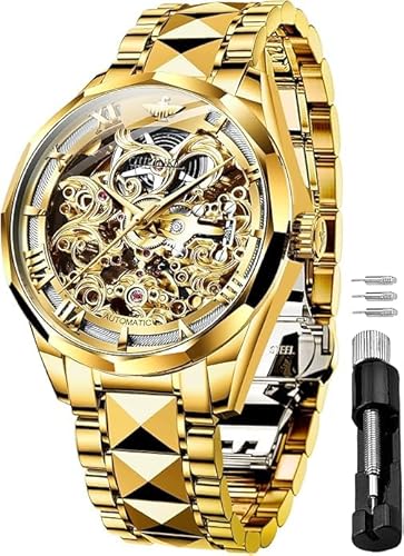 OUPINKE Herren-Skelett-Uhren mechanisch luxuriös automatisch mit Selbstaufzug Saphirglas wasserdicht Wolfram-Stahlband von OUPINKE