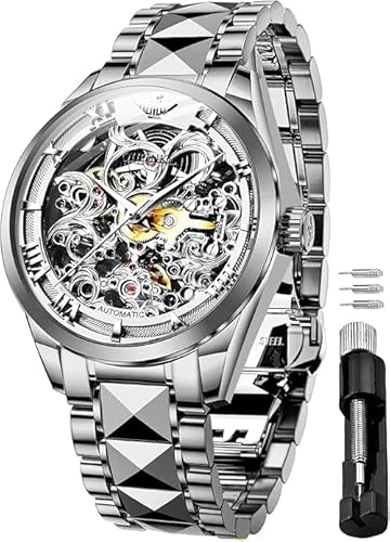 OUPINKE Herren-Skelett-Uhren mechanisch luxuriös automatisch mit Selbstaufzug Saphirglas wasserdicht Wolfram-Stahlband von OUPINKE
