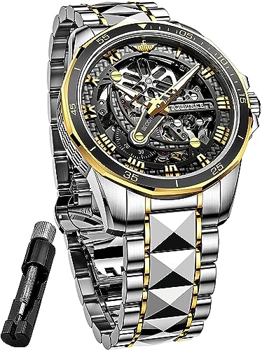 OUPINKE Herren Skelettuhren Automatik Mechanische Armbanduhr Automatikaufzug Luxus Saphirglas Wolframstahl Wasserdicht Leuchtende Premium Kleid Uhr von OUPINKE