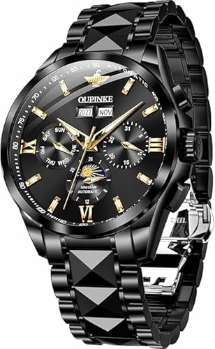 OUPINKE Herren automatische mechanische Uhr Luxus Anzug automatische Aufzug Wolframstahl Mondphase Datum Nachtleuchten wasserdichte Armbanduhr von OUPINKE