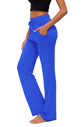 OURCAN Damen Yoga Hose Mit Taschen Breites Bein Kordelzug Lose Gerade Lounge Laufen Workout Modale Hose Aktive Freizeit Jogginghose (Königsblau, L) von OURCAN