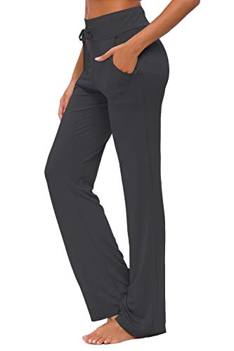 OURCAN Damen Yoga Hose Mit Taschen Breites Bein Kordelzug Lose Gerade Lounge Laufen Workout Modale Hose Aktive Freizeit Jogginghose (Schwarz, 2XL) von OURCAN