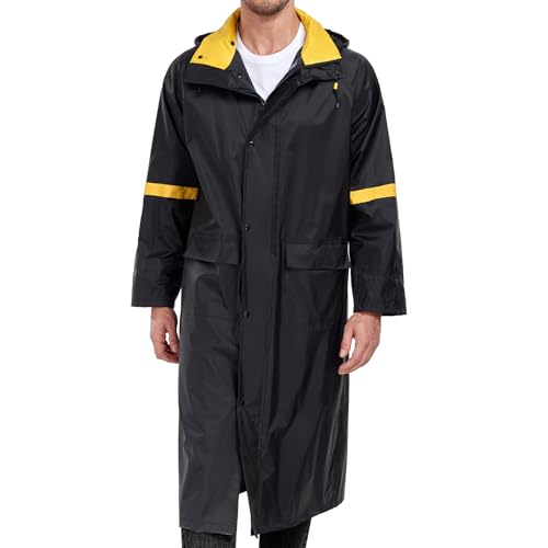 Ourcan Klassischer langer Regenmantel für Herren, wasserdicht, mit Kapuze, Regenjacke, Poncho, atmungsaktiv, leicht, Regenbekleidung für Arbeit, Angeln, Schwarz, XL von OURCAN