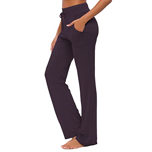 Women's Yoga Trousers with Pockets Wide Leg Drawstring Loose Straight Lounge Running Workout Modal Trousers Active Leisure Jogging Bottoms Coffee S von OURCAN