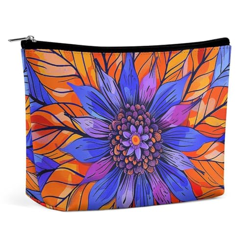 Make-up-Tasche für Damen, tragbare Kosmetiktasche, lila und blaue Blätter, Reise-Make-up-Tasche, Kulturbeutel für Damen, Stil, Einheitsgröße, Stil:, Einheitsgröße Make-up-Tasche für Damen, tragbare Kosmetiktasche, lila und blaue Blätter, Reise-Make-up-Tasche, Kulturbeutel für Damen, Stil, Einheitsgröße, Stil:, Einheitsgröße von OURTEV