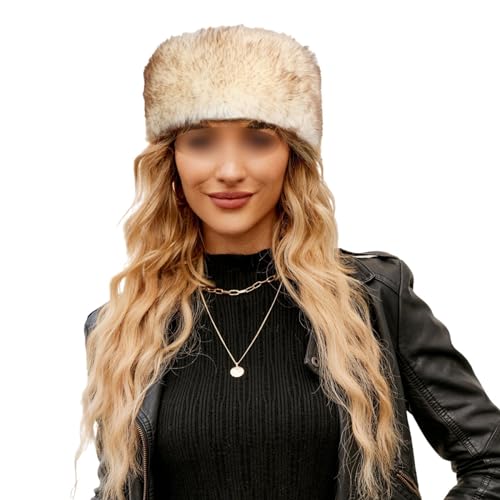 OUSHOP Damen Winter Warm Kunstfell Stirnband Exquisite Ohrwärmer Ski Deluxe Warm Flauschig Elastisches Haarband Stirnband, Beige, Einheitsgröße von OUSHOP