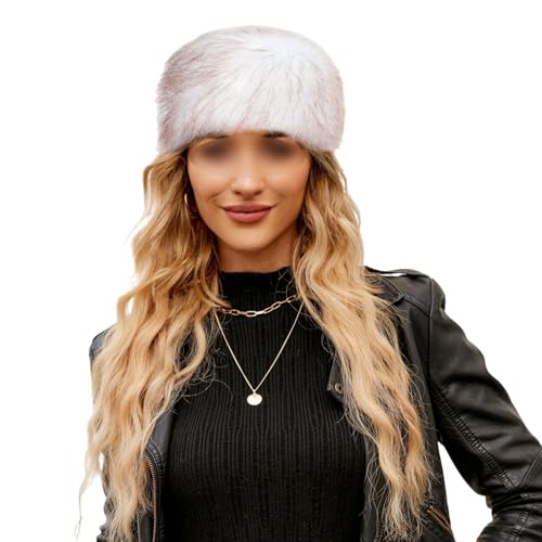 OUSHOP Damen Winter Warm Kunstfell Stirnband Exquisite Ohrwärmer Ski Deluxe Warm Flauschig Elastisches Haarband Stirnband, Weiß Färben, Einheitsgröße von OUSHOP