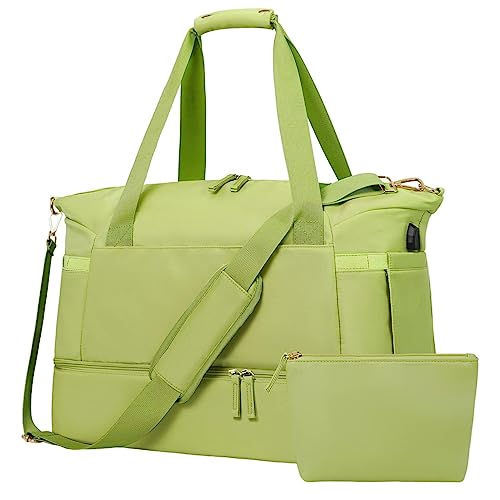 OUSHOP Mehrzweck-Sporttasche für Damen, Reisetasche, Reisetasche, Sport-Wochenendtasche, 30 Liter, Nasstasche und Schuh-Organizer, faltbar,Grass Green,One Size von OUSHOP