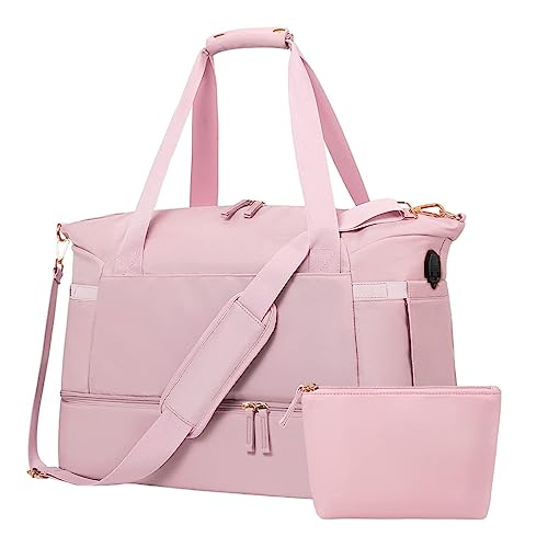 OUSHOP Mehrzweck-Sporttasche für Damen, Reisetasche, Reisetasche, Sport-Wochenendtasche, 30 Liter, Nasstasche und Schuh-Organizer, faltbar,Rosa,One Size von OUSHOP