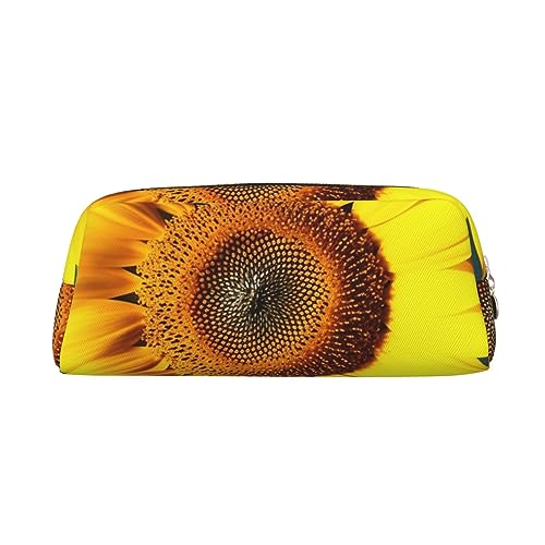 Bloom Sunflower Make-up-Tasche Leder Federmäppchen Reise Kulturbeutel Kosmetiktasche tägliche Aufbewahrungstasche für Frauen, gold, Einheitsgröße, Taschen-Organizer von OUSIKA