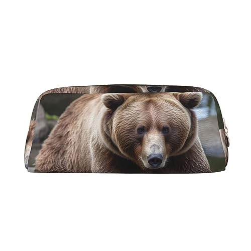 Brown Bears Make-up-Tasche, Leder, Federmäppchen, Reise-Kulturbeutel, Kosmetiktasche, tägliche Aufbewahrungstasche für Frauen, gold, Einheitsgröße, Taschen-Organizer von OUSIKA