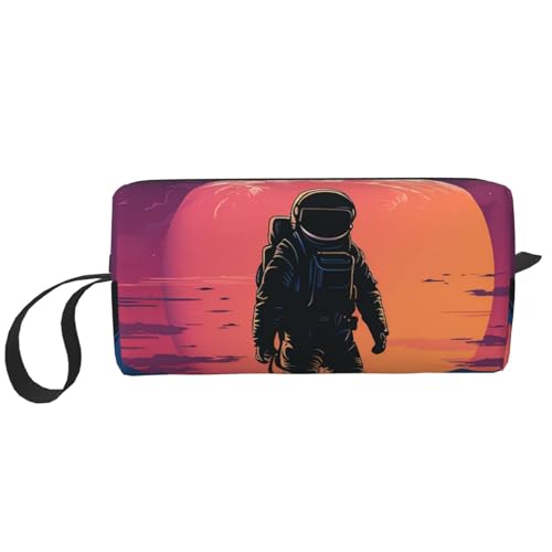 Coole Astronauten-Kosmetiktasche für Damen, tragbare Make-up-Tasche, Reise-Aufbewahrungstasche, tägliche Empfangstasche, große Kapazität, Kulturbeutel, weiß, Einheitsgröße von OUSIKA