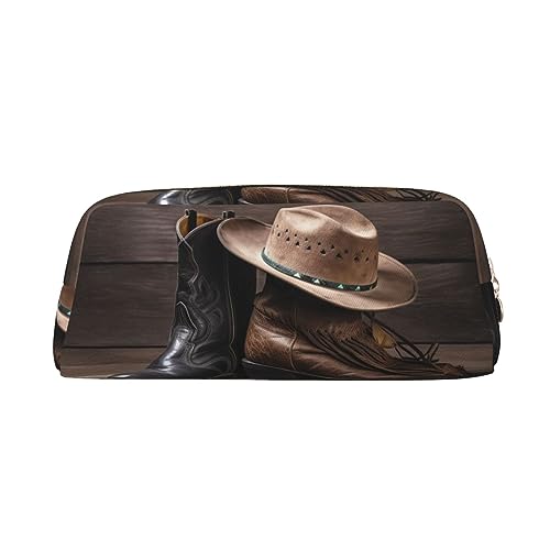 Cowboyhut und Stiefel Make-up-Tasche Leder Federmäppchen Reise Kulturbeutel Kosmetiktasche tägliche Aufbewahrungstasche für Frauen, gold, Einheitsgröße, Taschen-Organizer von OUSIKA