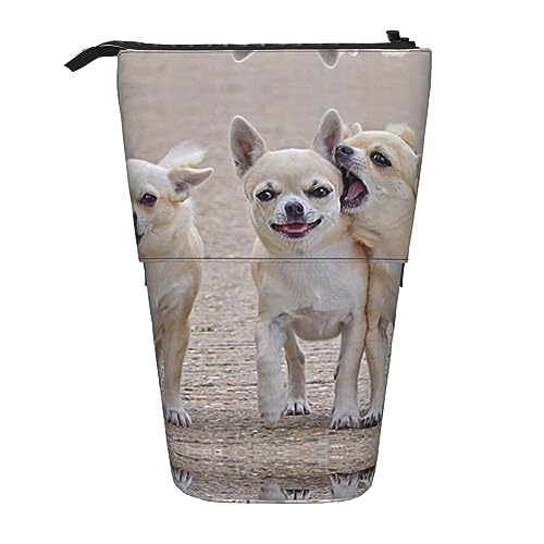 Drei Hunde Bleistift Fall Durable Stand Up Bleistift Beutel Reise Comestic Tasche Aufbewahrungstasche Für Arbeit Büro, Schwarz , Einheitsgröße von OUSIKA