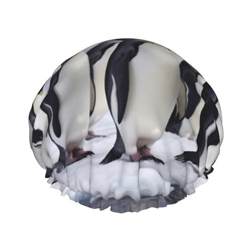 Duschhaube, wiederverwendbar, für Damen, langes Haar, doppellagig, wasserdicht, Antarktis, Pinguine, elastischer Duschhut, Haarschutz für Damen, Spa-Salon Duschhaube, wiederverwendbar, für Damen, langes Haar, doppellagig, wasserdicht, Antarktis, Pinguine, elastischer Duschhut, Haarschutz für Damen, Spa-Salon von OUSIKA