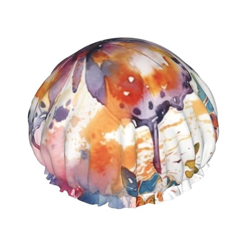 Duschhaube, wiederverwendbar, für Damen, langes Haar, doppellagig, wasserdicht, Aquarell-Schmetterling, elastischer Duschhut, Haarschutz für Damen, Spa-Salon Duschhaube, wiederverwendbar, für Damen, langes Haar, doppellagig, wasserdicht, Aquarell-Schmetterling, elastischer Duschhut, Haarschutz für Damen, Spa-Salon von OUSIKA