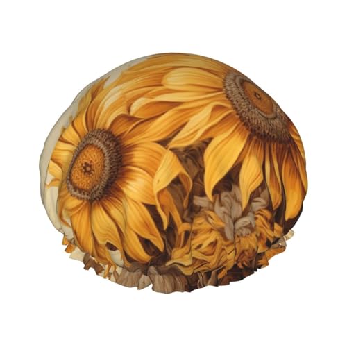 Duschhaube, wiederverwendbar, für Damen, langes Haar, doppellagig, wasserdicht, Bienen und Sonnenblumen, elastischer Duschhut, Haarschutz für Damen, Spa-Salon Duschhaube, wiederverwendbar, für Damen, langes Haar, doppellagig, wasserdicht, Bienen und Sonnenblumen, elastischer Duschhut, Haarschutz für Damen, Spa-Salon von OUSIKA