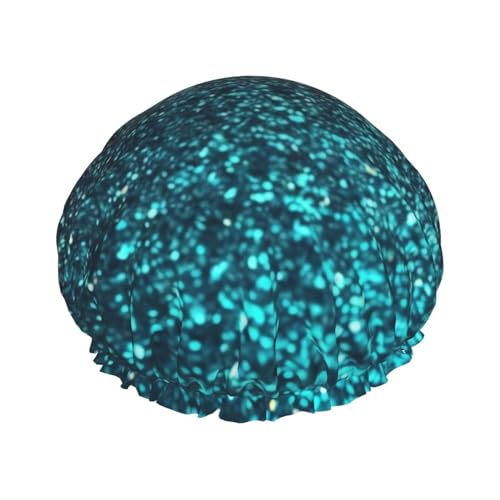 Duschhaube, wiederverwendbar, für Damen, langes Haar, doppellagig, wasserdicht, Blaugrün, Glitzer, elastischer Duschhut, Haarschutz für Damen, Spa-Salon Duschhaube, wiederverwendbar, für Damen, langes Haar, doppellagig, wasserdicht, Blaugrün, Glitzer, elastischer Duschhut, Haarschutz für Damen, Spa-Salon von OUSIKA