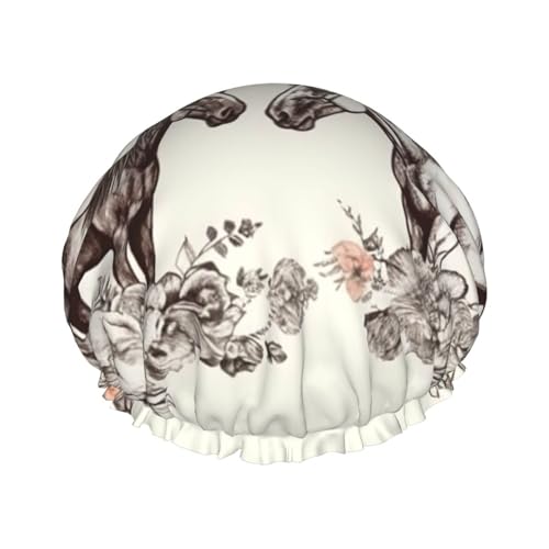 Duschhaube, wiederverwendbar, für Damen, langes Haar, doppellagig, wasserdicht, Blumen und Pferde, handgezeichnet, elastischer Duschhut, Haarschutz für Damen, Spa-Salon Duschhaube, wiederverwendbar, für Damen, langes Haar, doppellagig, wasserdicht, Blumen und Pferde, handgezeichnet, elastischer Duschhut, Haarschutz für Damen, Spa-Salon von OUSIKA
