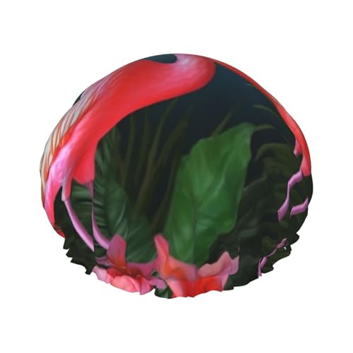 Duschhaube, wiederverwendbar, für Damen, langes Haar, doppellagig, wasserdicht, Flamingo-Blumen, elastischer Duschhut, Haarschutz für Damen, Spa-Salon Duschhaube, wiederverwendbar, für Damen, langes Haar, doppellagig, wasserdicht, Flamingo-Blumen, elastischer Duschhut, Haarschutz für Damen, Spa-Salon von OUSIKA