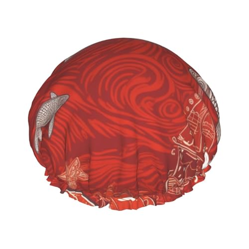 Duschhaube, wiederverwendbar, für Damen, langes Haar, doppellagig, wasserdicht, Haarkappen, rotes Meerestier, elastischer Duschhut, Haarschutz für Damen, Spa-Salon Duschhaube, wiederverwendbar, für Damen, langes Haar, doppellagig, wasserdicht, Haarkappen, rotes Meerestier, elastischer Duschhut, Haarschutz für Damen, Spa-Salon von OUSIKA