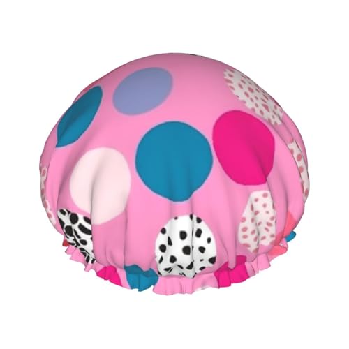 Duschhaube, wiederverwendbar, für Damen, langes Haar, doppellagig, wasserdicht, Haarkappen, verrückte Punkte, elastischer Duschhut, Haarschutz für Damen, Spa-Salon Duschhaube, wiederverwendbar, für Damen, langes Haar, doppellagig, wasserdicht, Haarkappen, verrückte Punkte, elastischer Duschhut, Haarschutz für Damen, Spa-Salon von OUSIKA