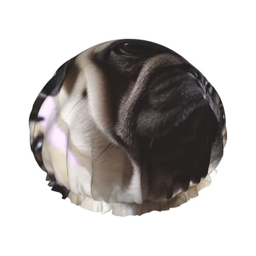 Duschhaube, wiederverwendbar, für Damen, langes Haar, doppellagig, wasserdicht, Mops, Hund, elastischer Duschhut, Haarschutz für Damen, Spa, Salon Duschhaube, wiederverwendbar, für Damen, langes Haar, doppellagig, wasserdicht, Mops, Hund, elastischer Duschhut, Haarschutz für Damen, Spa, Salon von OUSIKA