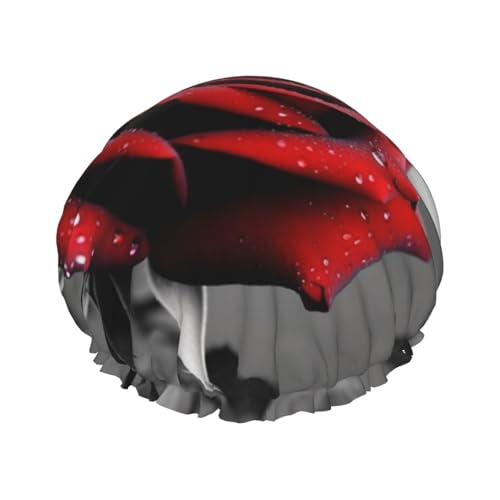 Duschhaube, wiederverwendbar, für Damen, langes Haar, doppellagig, wasserdicht, Schwarz und Weiß, rote Rose, elastischer Duschhut, Haarschutz für Damen, Spa-Salon Duschhaube, wiederverwendbar, für Damen, langes Haar, doppellagig, wasserdicht, Schwarz und Weiß, rote Rose, elastischer Duschhut, Haarschutz für Damen, Spa-Salon von OUSIKA