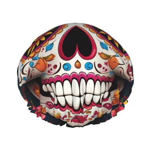Duschhaube, wiederverwendbar, für Damen, langes Haar, doppellagig, wasserdicht, bunt, Zuckerschädel, elastischer Duschhut, Haarschutz für Damen, Spa-Salon Duschhaube, wiederverwendbar, für Damen, langes Haar, doppellagig, wasserdicht, bunt, Zuckerschädel, elastischer Duschhut, Haarschutz für Damen, Spa-Salon von OUSIKA