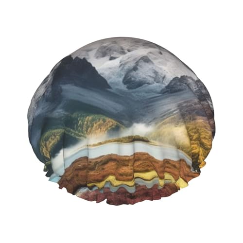 Duschhaube, wiederverwendbar, für Damen, langes Haar, doppellagig, wasserdicht, für Reisen, Berglandschaft, elastischer Duschhut, Haarschutz für Damen, Spa, Salon Duschhaube, wiederverwendbar, für Damen, langes Haar, doppellagig, wasserdicht, für Reisen, Berglandschaft, elastischer Duschhut, Haarschutz für Damen, Spa, Salon von OUSIKA