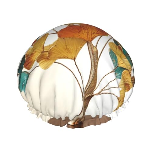 Duschhaube, wiederverwendbar, für Damen, langes Haar, doppellagig, wasserdicht, mehrfarbig, Ginkgo-Blattbaum, elastischer Duschhut, Haarschutz für Damen, Spa-Salon Duschhaube, wiederverwendbar, für Damen, langes Haar, doppellagig, wasserdicht, mehrfarbig, Ginkgo-Blattbaum, elastischer Duschhut, Haarschutz für Damen, Spa-Salon von OUSIKA