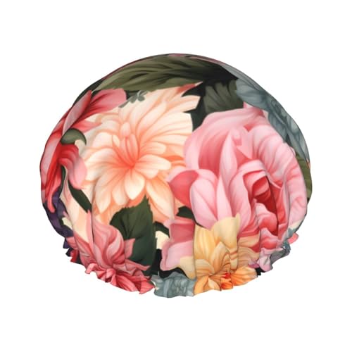 Duschhaube, wiederverwendbar, für Damen, langes Haar, doppellagig, wasserdicht, mit Blumenmuster, elastischer Duschhut, Haarschutz für Damen, Spa-Salon Duschhaube, wiederverwendbar, für Damen, langes Haar, doppellagig, wasserdicht, mit Blumenmuster, elastischer Duschhut, Haarschutz für Damen, Spa-Salon von OUSIKA