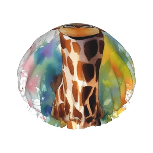 Duschhaube, wiederverwendbar, für Damen, langes Haar, doppellagig, wasserdicht, niedliche Giraffe, Aquarell, elastischer Duschhut, Haarschutz für Damen, Spa-Salon Duschhaube, wiederverwendbar, für Damen, langes Haar, doppellagig, wasserdicht, niedliche Giraffe, Aquarell, elastischer Duschhut, Haarschutz für Damen, Spa-Salon von OUSIKA