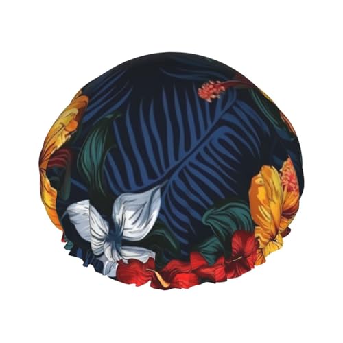 Duschhaube, wiederverwendbar, für Damen, langes Haar, doppellagig, wasserdicht, realistische hawaiianische Blumen, elastischer Duschhut, Haarschutz für Damen, Spa-Salon Duschhaube, wiederverwendbar, für Damen, langes Haar, doppellagig, wasserdicht, realistische hawaiianische Blumen, elastischer Duschhut, Haarschutz für Damen, Spa-Salon von OUSIKA