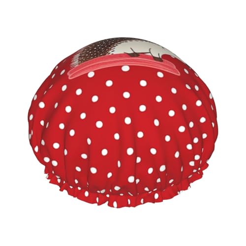 Duschhaube, wiederverwendbar, für Damen, langes Haar, doppellagig, wasserdicht, rot, gepunktet, Igel, elastischer Duschhut, Haarschutz für Damen, Spa-Salon Duschhaube, wiederverwendbar, für Damen, langes Haar, doppellagig, wasserdicht, rot, gepunktet, Igel, elastischer Duschhut, Haarschutz für Damen, Spa-Salon von OUSIKA