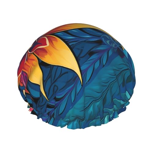 Duschhaube, wiederverwendbar, für Damen, langes Haar, doppellagig, wasserdicht, tropisches Blättermuster, elastischer Duschhut, Haarschutz für Damen, Spa-Salon Duschhaube, wiederverwendbar, für Damen, langes Haar, doppellagig, wasserdicht, tropisches Blättermuster, elastischer Duschhut, Haarschutz für Damen, Spa-Salon von OUSIKA
