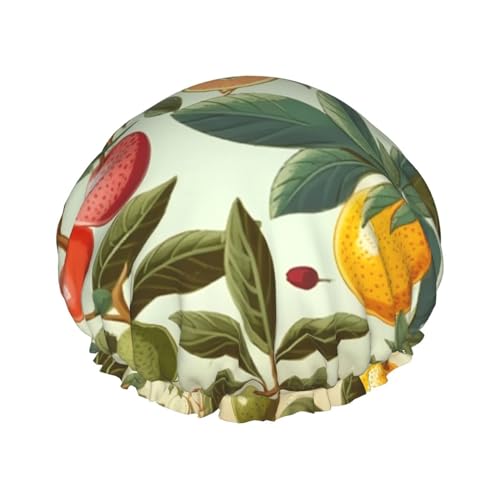 Duschhaube, wiederverwendbare Badekappen für Damen, langes Haar, doppellagig, wasserdicht, Haarkappen, Pflanzen und Früchte, elastischer Duschhut, Haarschutz für Damen, Spa-Salon Duschhaube, wiederverwendbare Badekappen für Damen, langes Haar, doppellagig, wasserdicht, Haarkappen, Pflanzen und Früchte, elastischer Duschhut, Haarschutz für Damen, Spa-Salon von OUSIKA