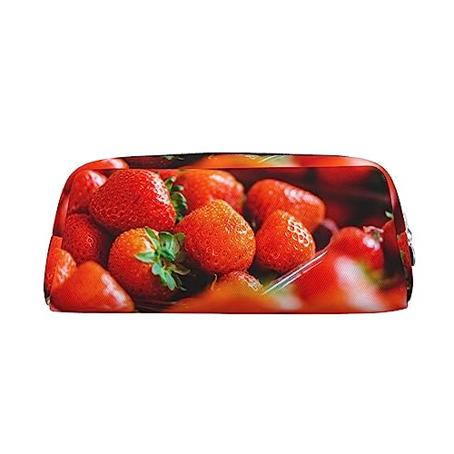 Federmäppchen mit Erdbeeren-Druck, wasserdicht, Leder, für Reisen, Comestic Tasche, Aufbewahrungstasche für Arbeit, Büro, silber, Einheitsgröße, Kunst von OUSIKA