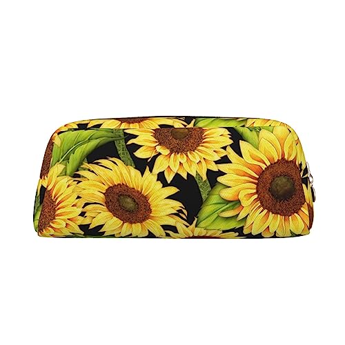 Federmäppchen mit Sonnenblumen-Druck, wasserdicht, Leder, für Reisen, Comestic Tasche, Aufbewahrungstasche für Arbeit, Büro, gold, Einheitsgröße, Kunst von OUSIKA