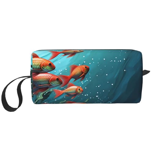 Fisch-Aquarium-Kosmetiktasche für Damen, tragbare Make-up-Tasche, Reise-Aufbewahrungstasche, für den täglichen Gebrauch, große Kapazität, Kulturbeutel, weiß, Einheitsgröße von OUSIKA