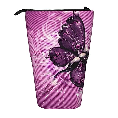 Goldener Glitzer-Weihnachtsständer Stiftehalter Teleskop-Federmäppchen Stifttasche Make-up-Tasche Organizer für Büro, rosa Schmetterling (Pink Butterfly), Einheitsgröße, Taschen-Organizer von OUSIKA