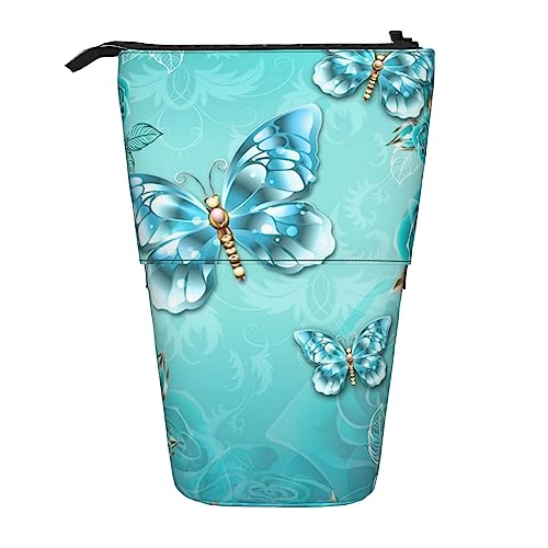 Green Tree Misty Landschaft Ständer Stiftehalter Teleskop Federmäppchen Stifttasche Make-up Tasche Organizer für Büro, Hellblauer Schmetterling, Einheitsgröße, Taschen-Organizer von OUSIKA