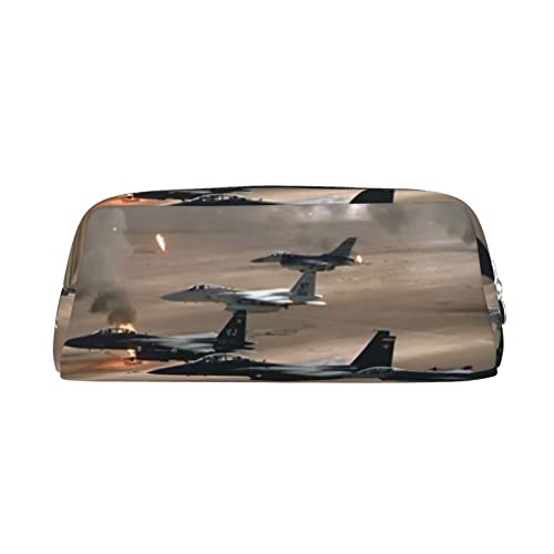 Jet Fighter Print Pencil Case Waterproof Leather Pencil Pouch Travel Comestic Bag Storage Bag For Work Office, silber, Einheitsgröße, Kunst von OUSIKA