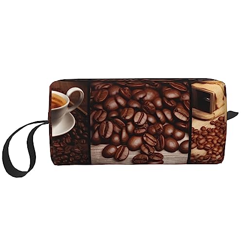 Kaffee Collage Kosmetiktaschen für Frauen Tragbare Make-up-Tasche Reise Aufbewahrungstasche Täglich Empfang Tasche Große Kapazität Kulturbeutel, weiß, Einheitsgröße von OUSIKA