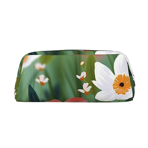 Kosmetiktasche mit Frühlingsblumen-Motiv, aus Leder, für Reisen, Kulturbeutel, Kosmetiktasche, tägliche Aufbewahrungstasche für Damen, silber, Einheitsgröße, Taschen-Organizer von OUSIKA