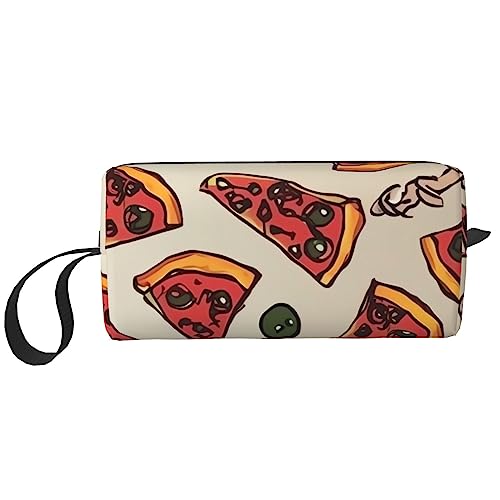 Kosmetiktasche mit Pizza-Muster für Frauen, tragbare Make-up-Tasche, Reise-Aufbewahrungstasche, täglicher Empfang, große Kapazität, Kulturbeutel, weiß, Einheitsgröße von OUSIKA