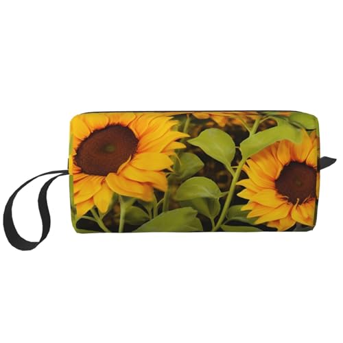 Kosmetiktasche mit Sonnenblumenmotiv für Damen, tragbare Make-up-Tasche, Reise-Aufbewahrungstasche, für den täglichen Gebrauch, große Kapazität, Kulturbeutel, weiß, Einheitsgröße von OUSIKA